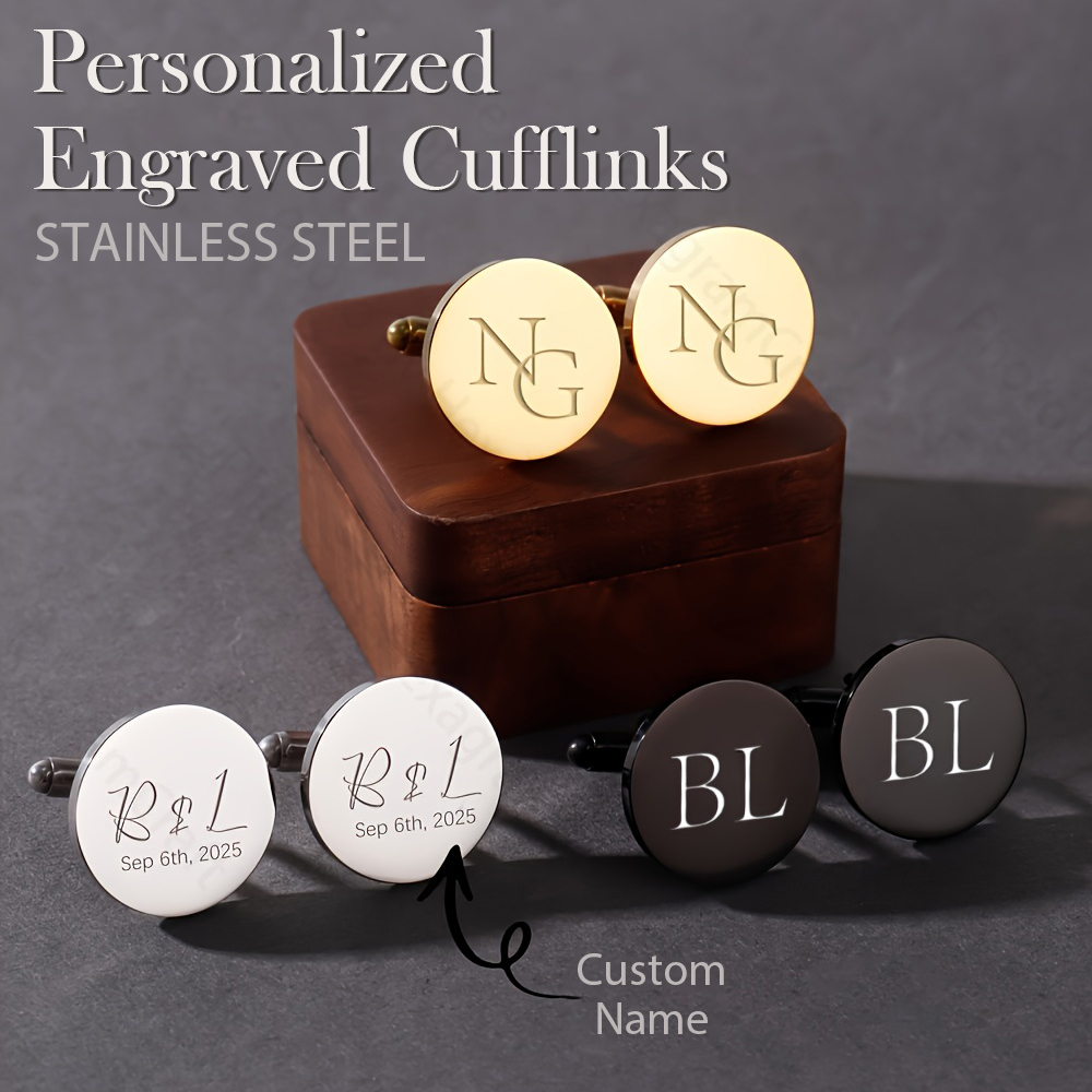 Men'S Grooming Set Gift - 1pair Personalised Name Cufflinks | Groom