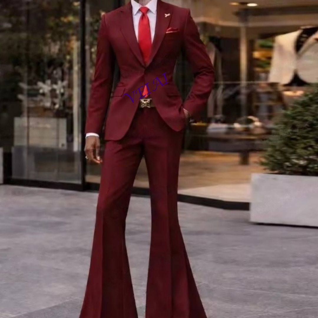 Jack Men'S Grooming - CustomizedNew Burgundy Men Suit Flared Trousers
