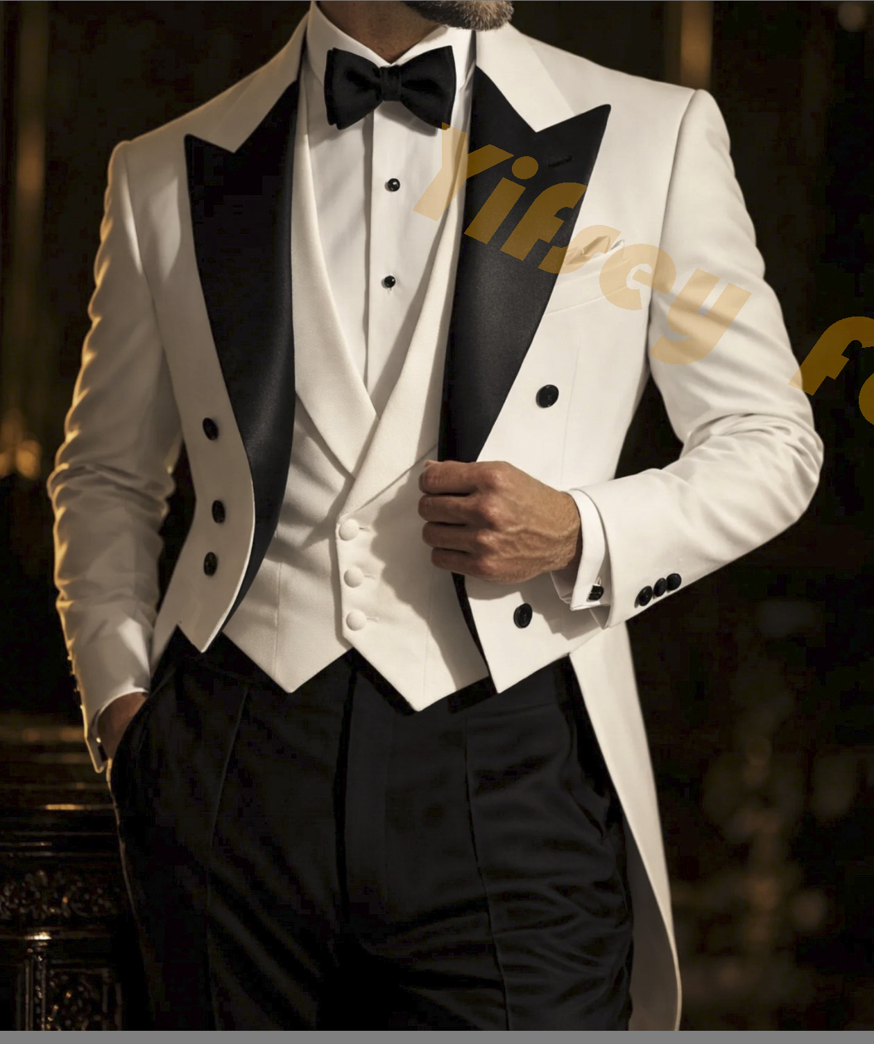 White Tailcoat Black Pants Men - Men Grooming Outfit avis et prix
