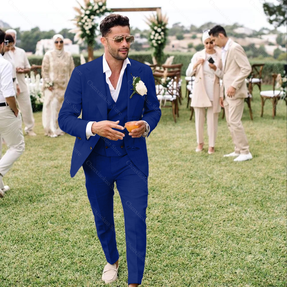Summer Linen Men Suits 3 Piece - Men Grooming Outfit avis et prix