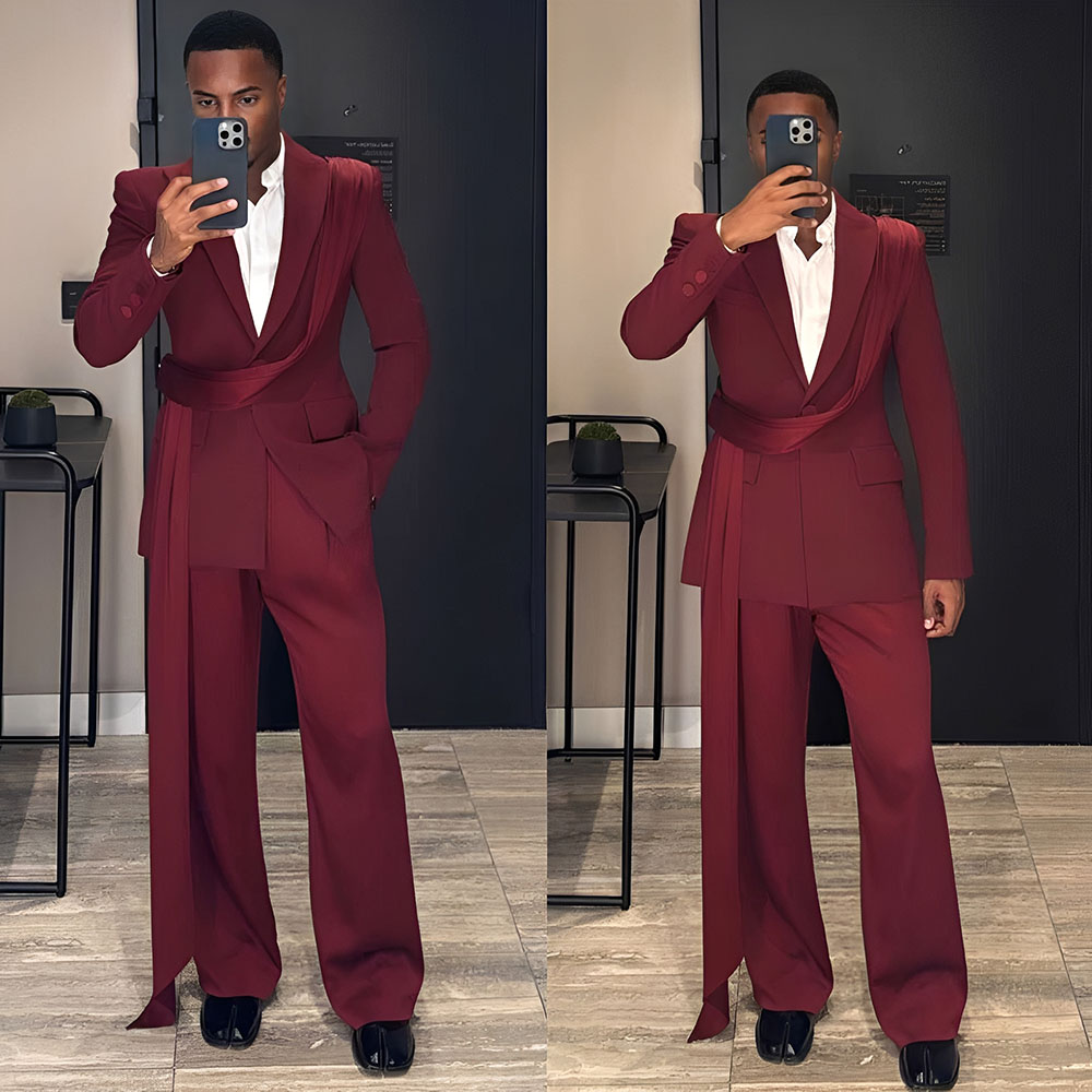 Burgundy New Men's Suit 2-piec - Men Grooming Outfit avis et prix