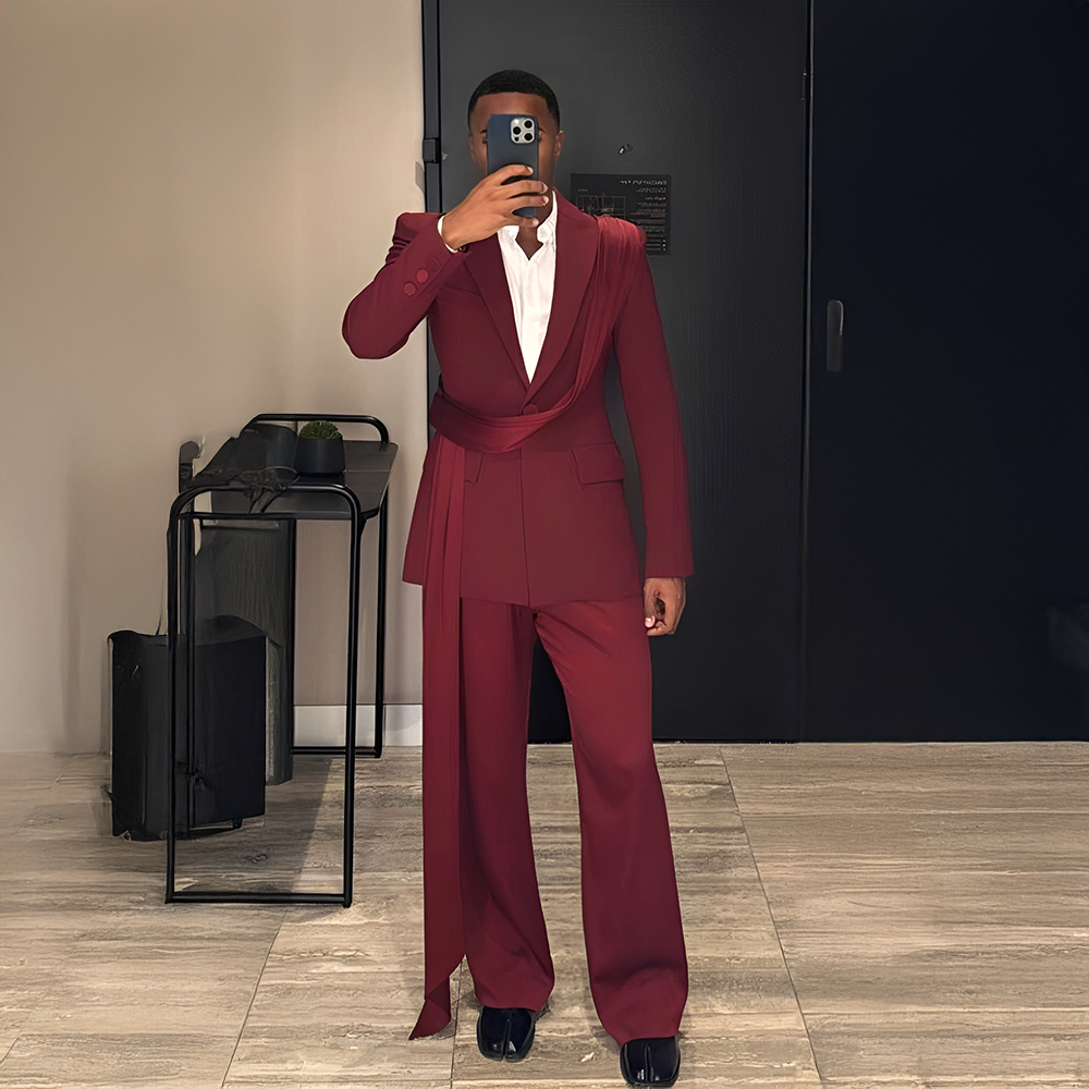 Burgundy New Men's Suit 2-piec - Men Grooming Outfit avis et prix