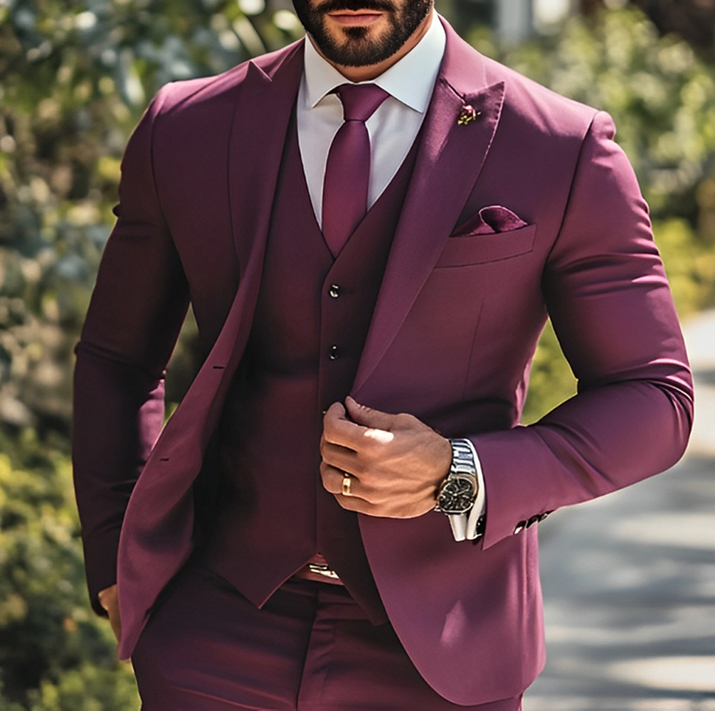 Burgundy Formal Boys Suit 3 Pi - Men Grooming Outfit avis et prix