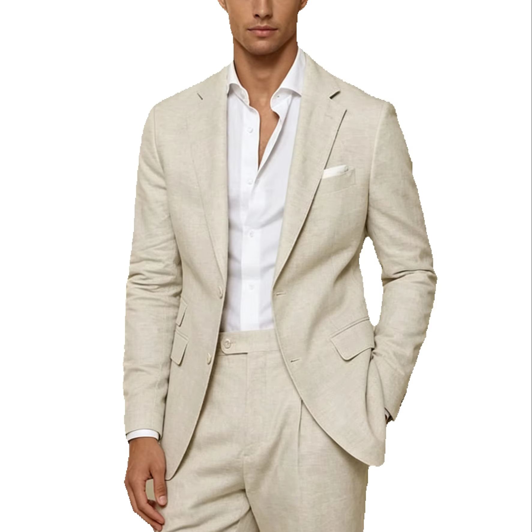2 Piece Beige Linen Men Suits  - Men Grooming Outfit avis et prix