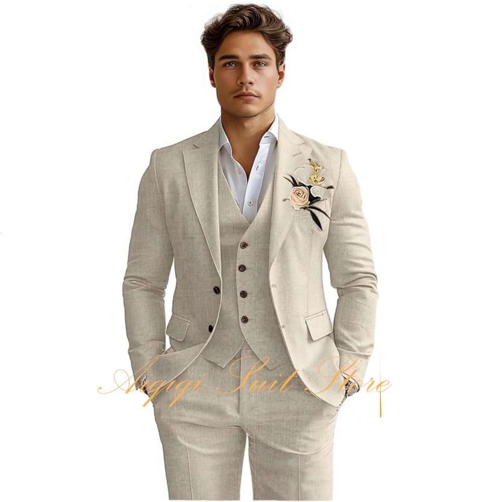 Linen Men's Suits 3 Piece Slim - Men Grooming Outfit avis et prix
