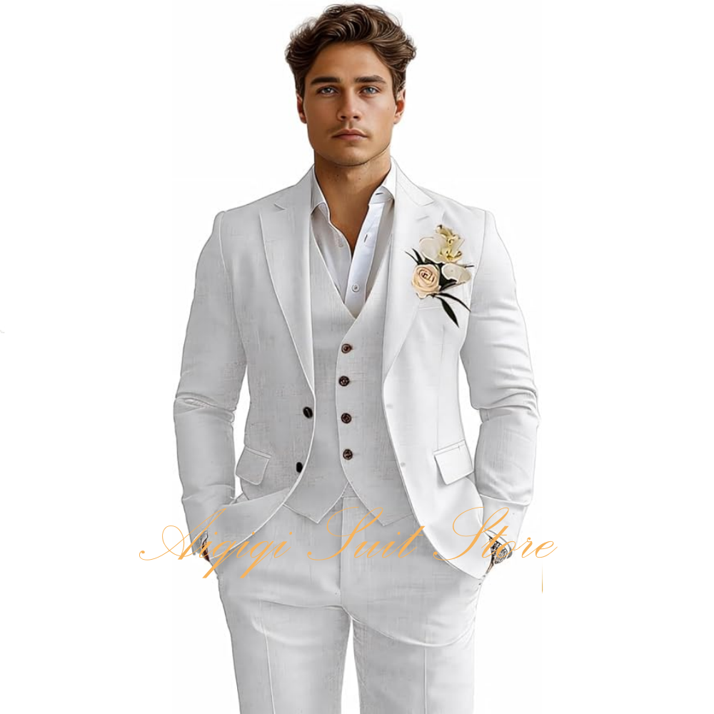 Linen Men's Suits 3 Piece Slim - Men Grooming Outfit avis et prix