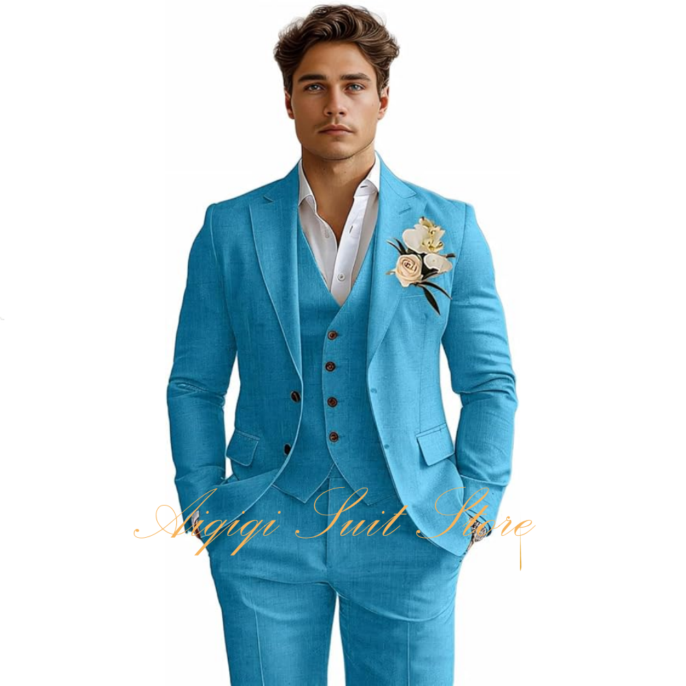 Linen Men's Suits 3 Piece Slim - Men Grooming Outfit avis et prix