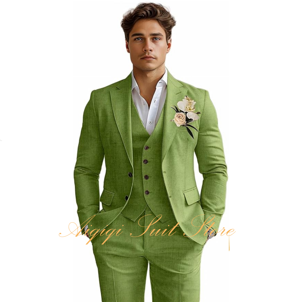 Linen Men's Suits 3 Piece Slim - Men Grooming Outfit avis et prix
